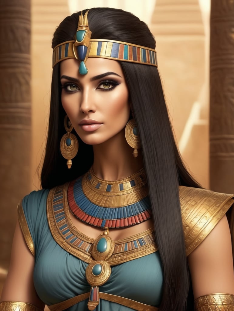 beautiful ancient egyptan queen, dark hair