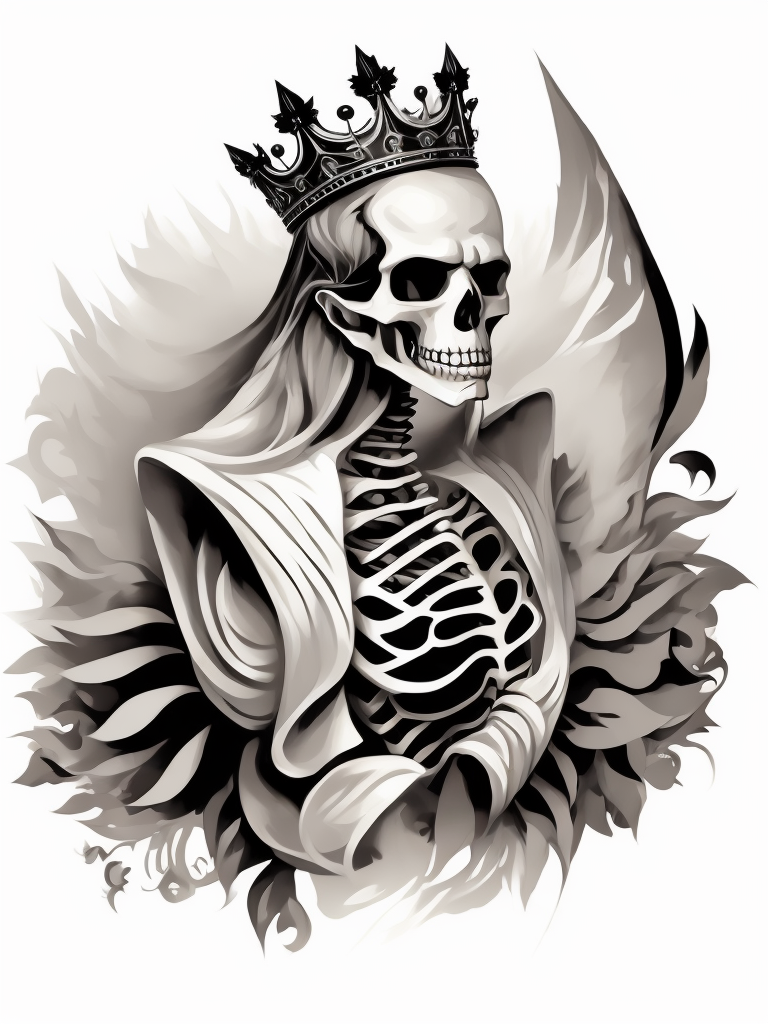 A vector art of a queen skeleton tattoo, white background