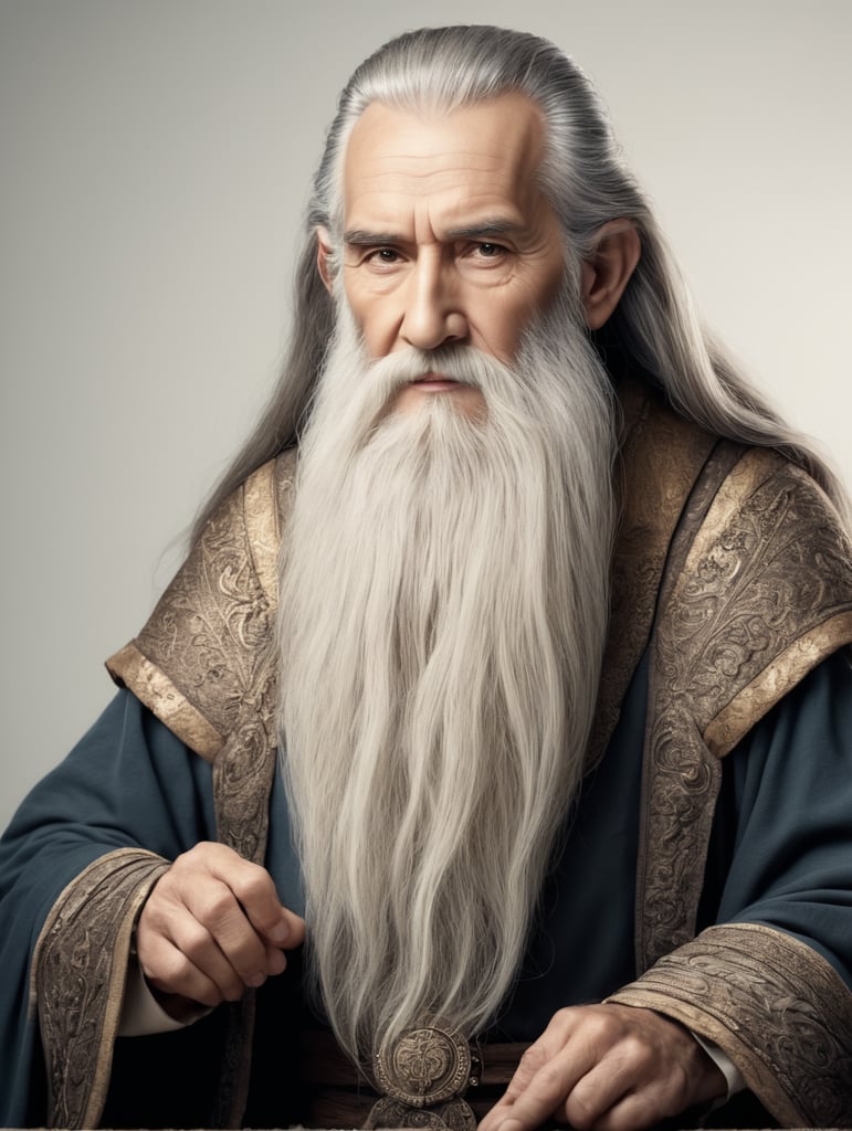 A old wise wizard with a long beard who can still stand