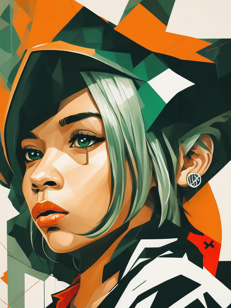 Abstract 1998 european blond hiphop girl by sachin teng x supreme, attractive, stylish, designer, green, asymmetrical, geometric shapes, graffiti, street art