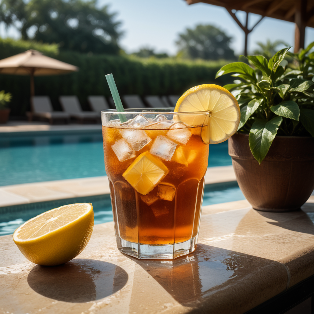Iced tea by the swimming pool