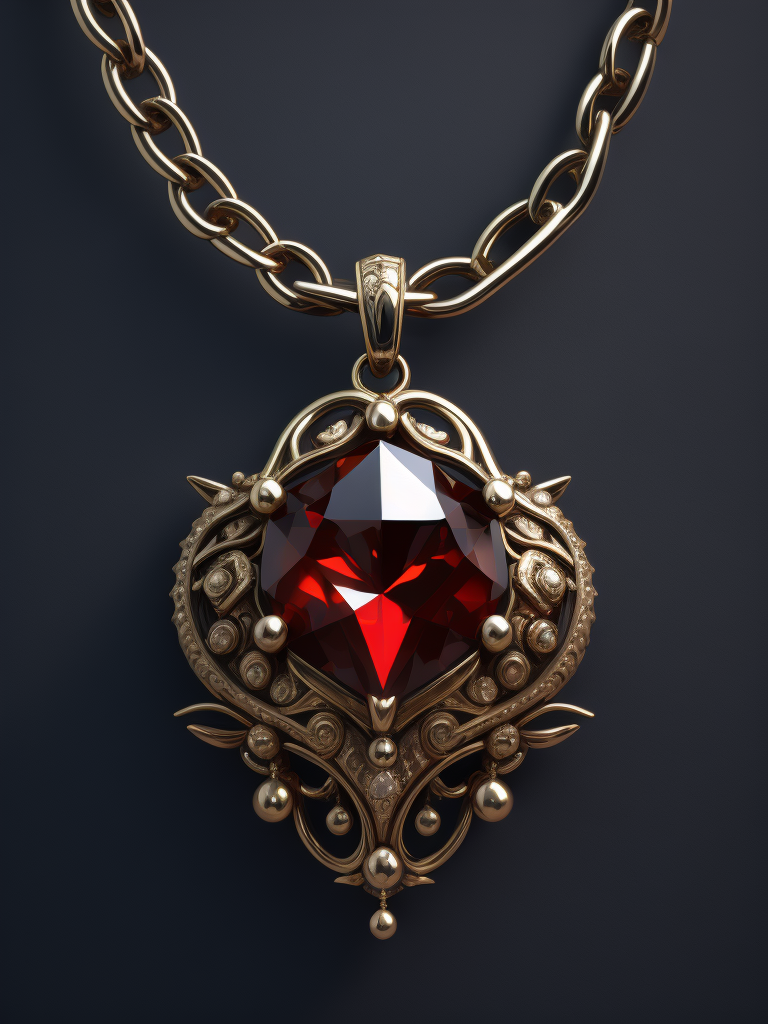 Jewelry on a dark blue background, chain decorated with red ruby
