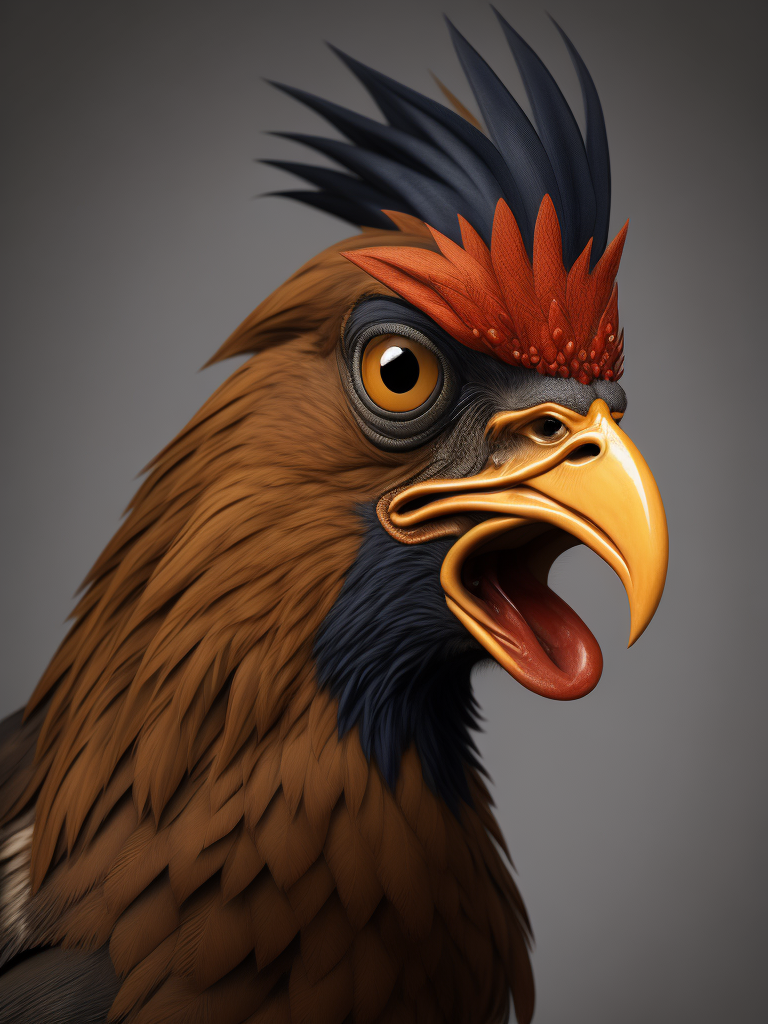 grumpy old rooster head with large eyes, contained in a circle