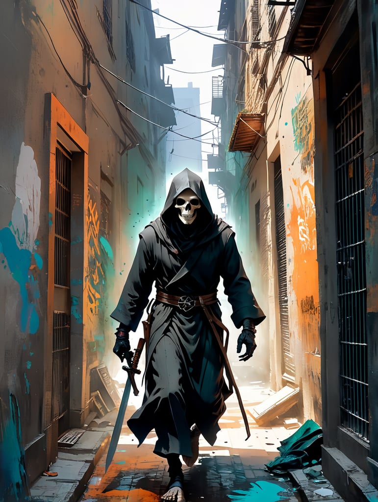 Grim Reaper running into an alleyway seen from a whole new angle