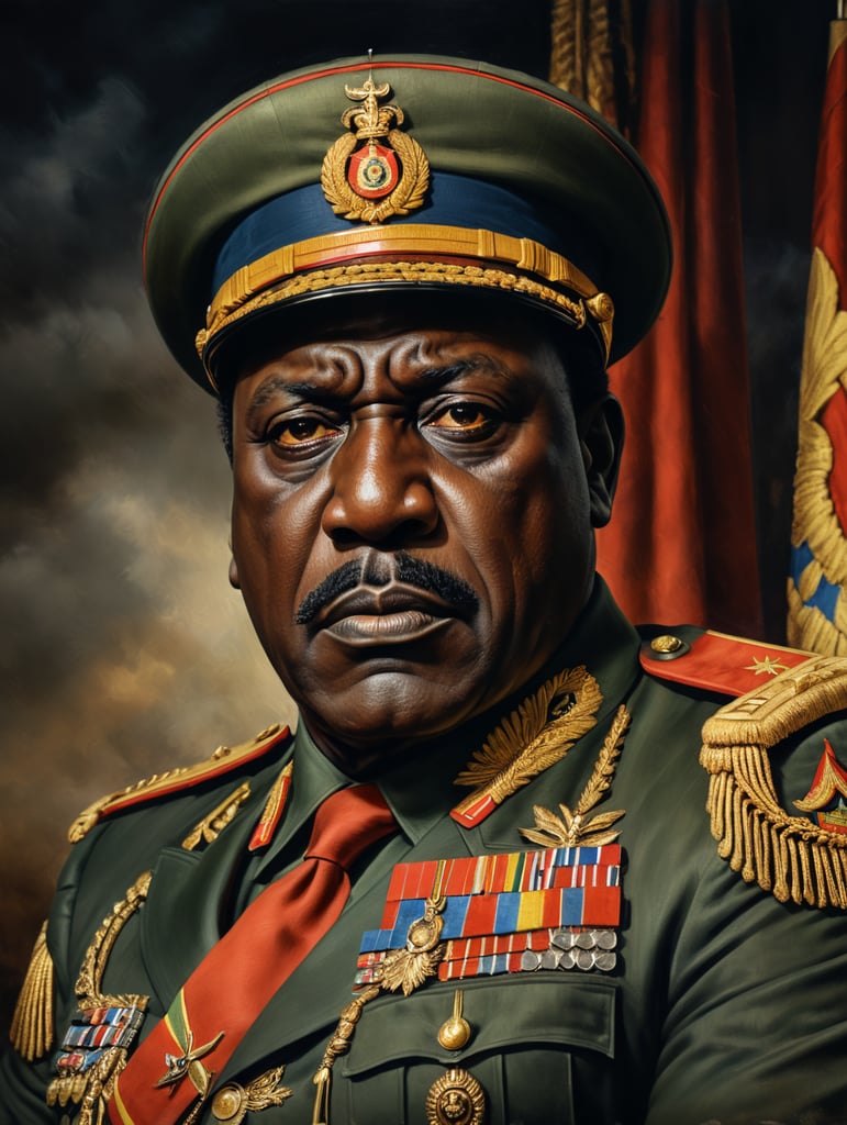 A portrait of the dictator Idi Amin in a realistic style