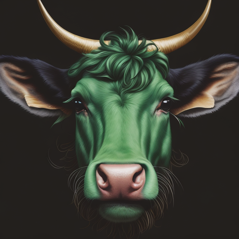 cow smile, portrait, hoodie, green mohawk, vintage, photorealistic illustration, vector, flat, isolated on white background, Painting, Oil, Still Life, Botanical, Italy, style of Giuseppe Arcimboldo