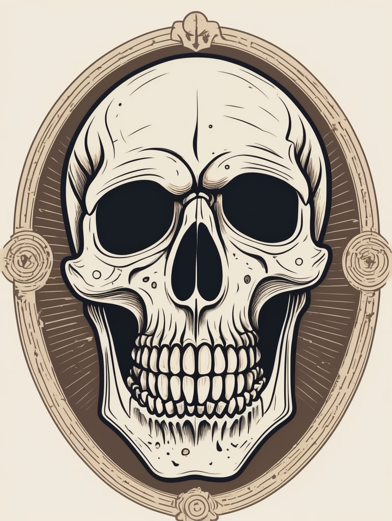 Vector vintage human skull logo in the style of basic simple line art vector comic art on white background