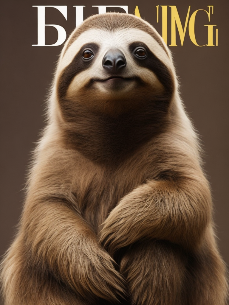 A sloth on the cover of a fashion magazine