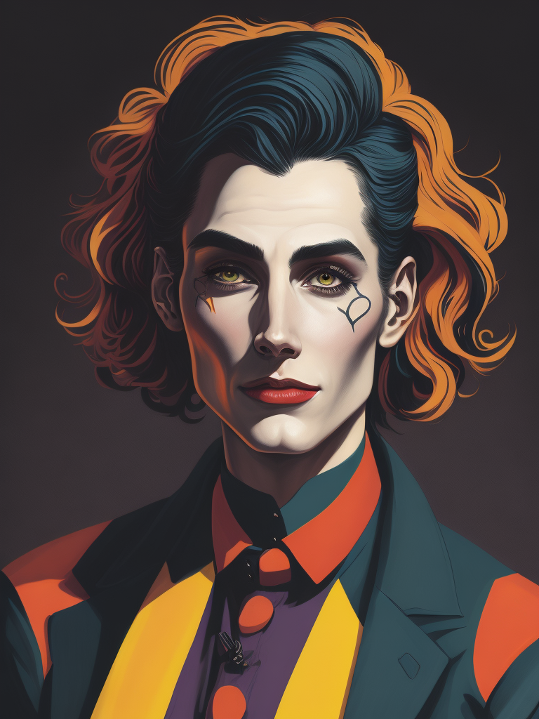 harlequin portrait, painting, illustration, Lithography, Pop-art, style of Richard Lindner