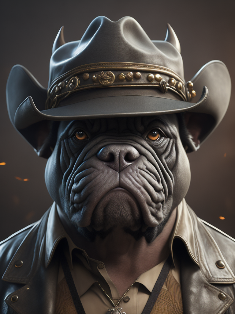 grey bulldog in a cow boy hat