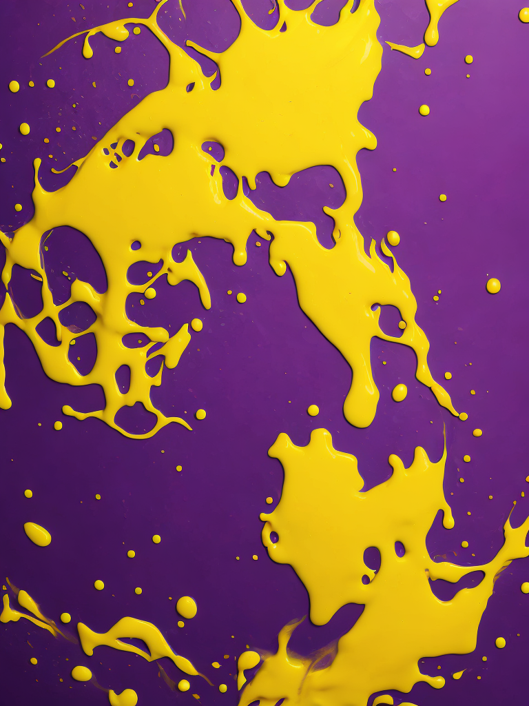 Two paint mixing texture, purple and yellow paint, pattern, background, top view, liquid