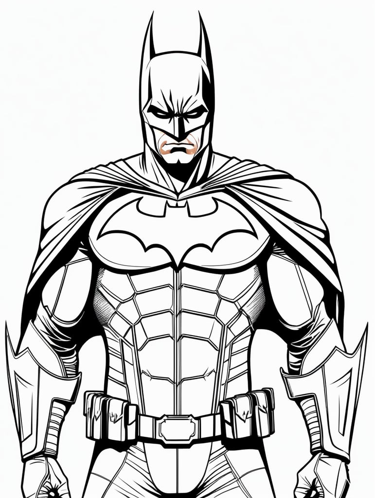 Batman, in the style of basic simple line art vector comic art on white background