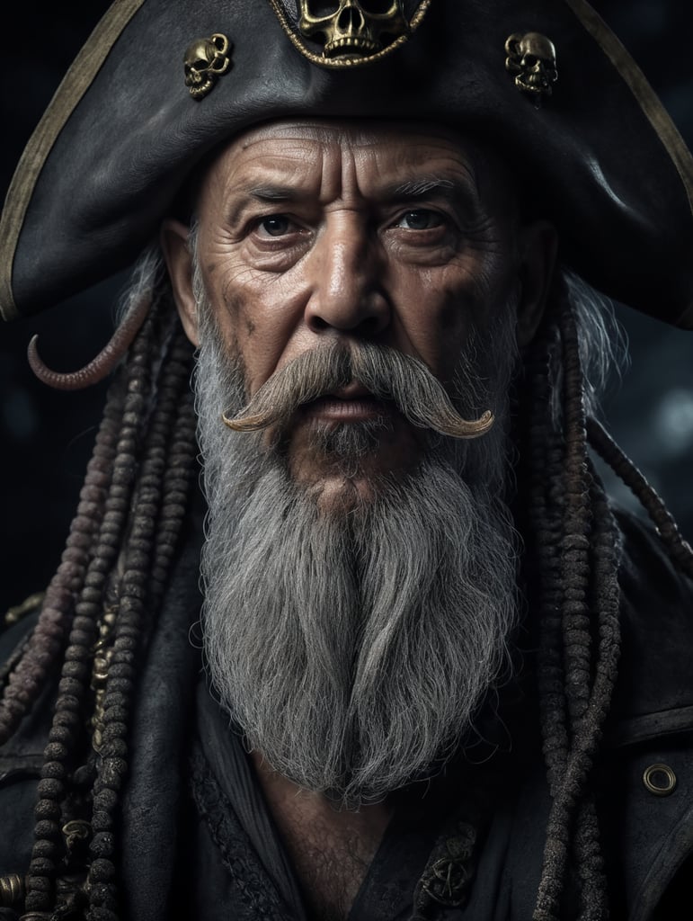 old pirate with octopus beard, dark scene, dark atmosphere, epic shot, sharp on details