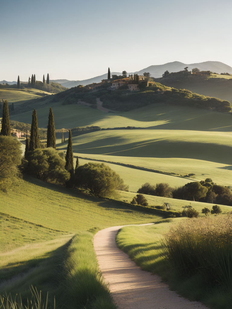 Italian landscape tuscany, photorealistic, serene, peaceful, majestic, high detail, landscape, ultra hd, matte painting, highly detailed, concept art, contrast light, deep colors
