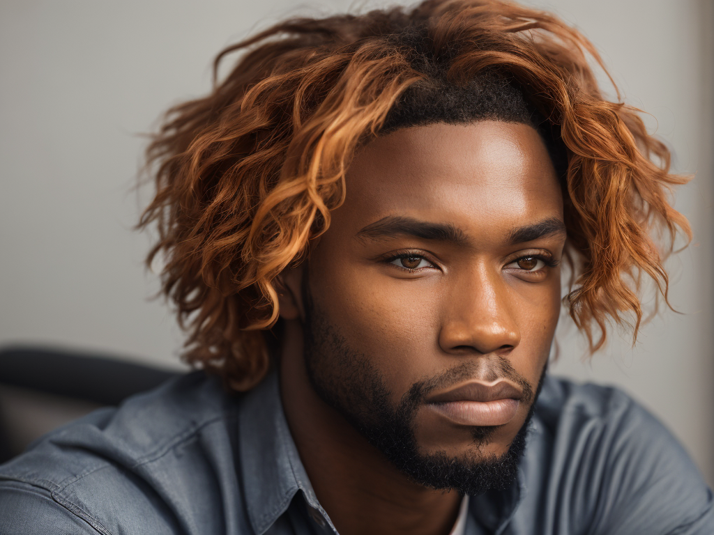 black man with ginger hair, professional photo, sharp on details