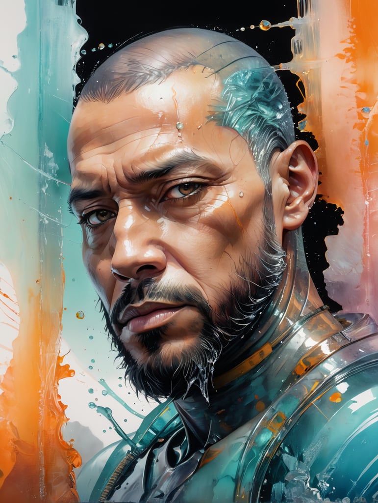 Portrait of a Translucent man made from the ice, organs are visible through the ice