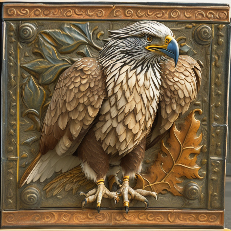 photo of medieval ceramic tile, eagle, simple design, art on tale, glazed