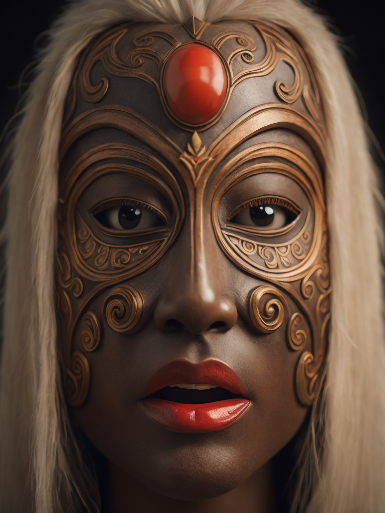 wooden maori mask, traditional mask, red bead, crisp, ancestors, bronze, forward-facing, cultural heritage, oba