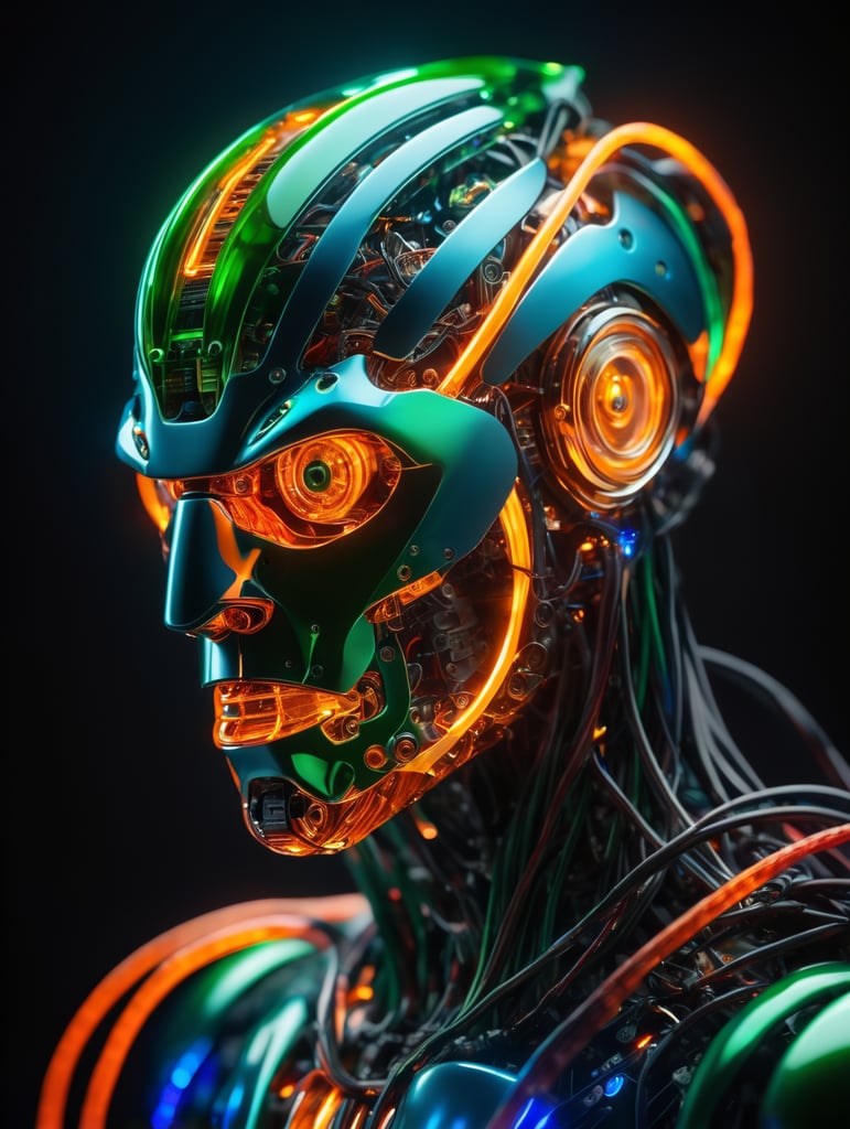 cinematic film still of a translucent (cybernetic robot-like a frog:1.5), ({orange|red|blue|green|rainbow-colored} glowing veins:1.3) (cables going into body, circuits:1.3), extremely detailed, vignette, highly detailed, high budget, bokeh, moody, epic, gorgeous, film grain, grainy