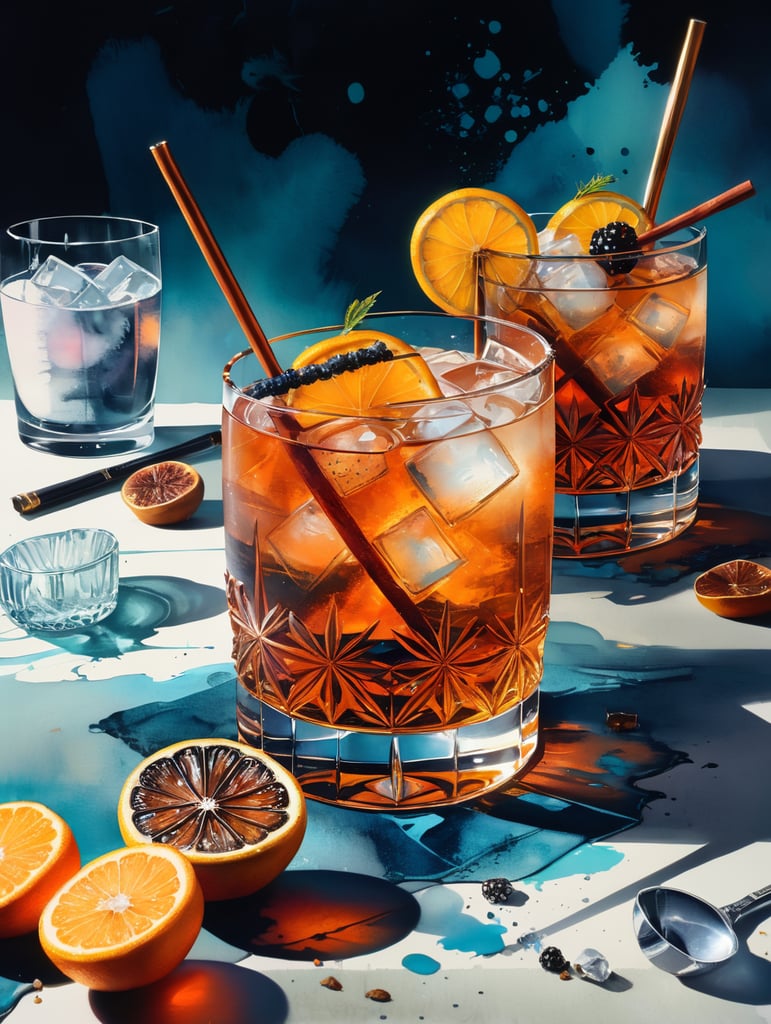 Gin cocktail with dried fruit slices, salted glass rim, mood lighting