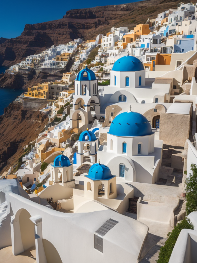 Greece Santorini, Vibrant colors, High detail,
