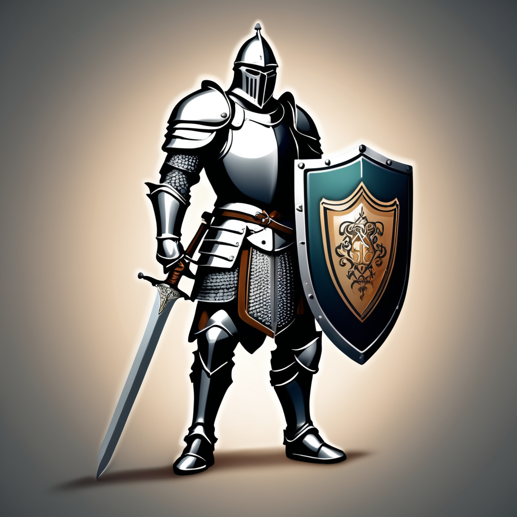 arafed knight with sword and shield logo design, strong fantasy knight, professional logo design, sword design, medieval knight, (((knight))), fantasy knight, holy crusader medieval knight, logo vector art, medieval holy crusader knight, armored knight, high quality character design, 3 d logo, logo design, knight, medieval fantasy game art, logo concept design, illustrated logo