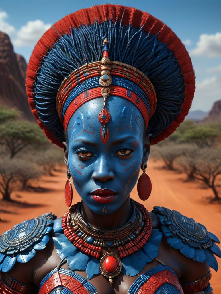 Blue african woman red