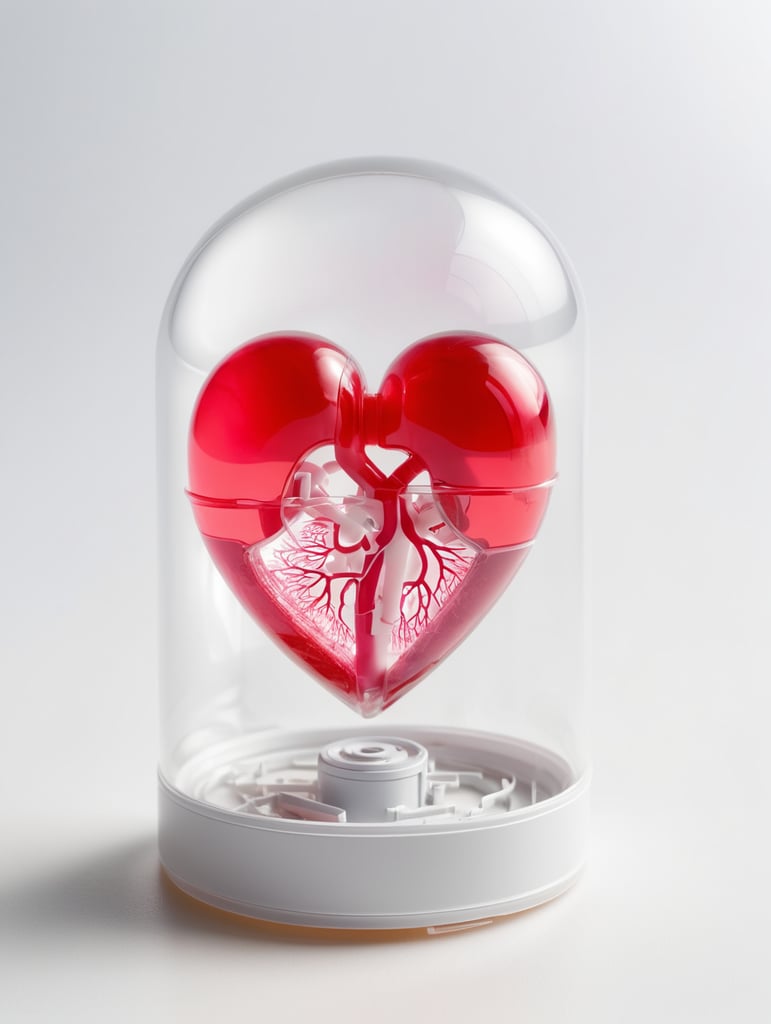 product shot of a heart inside a plastic capsule