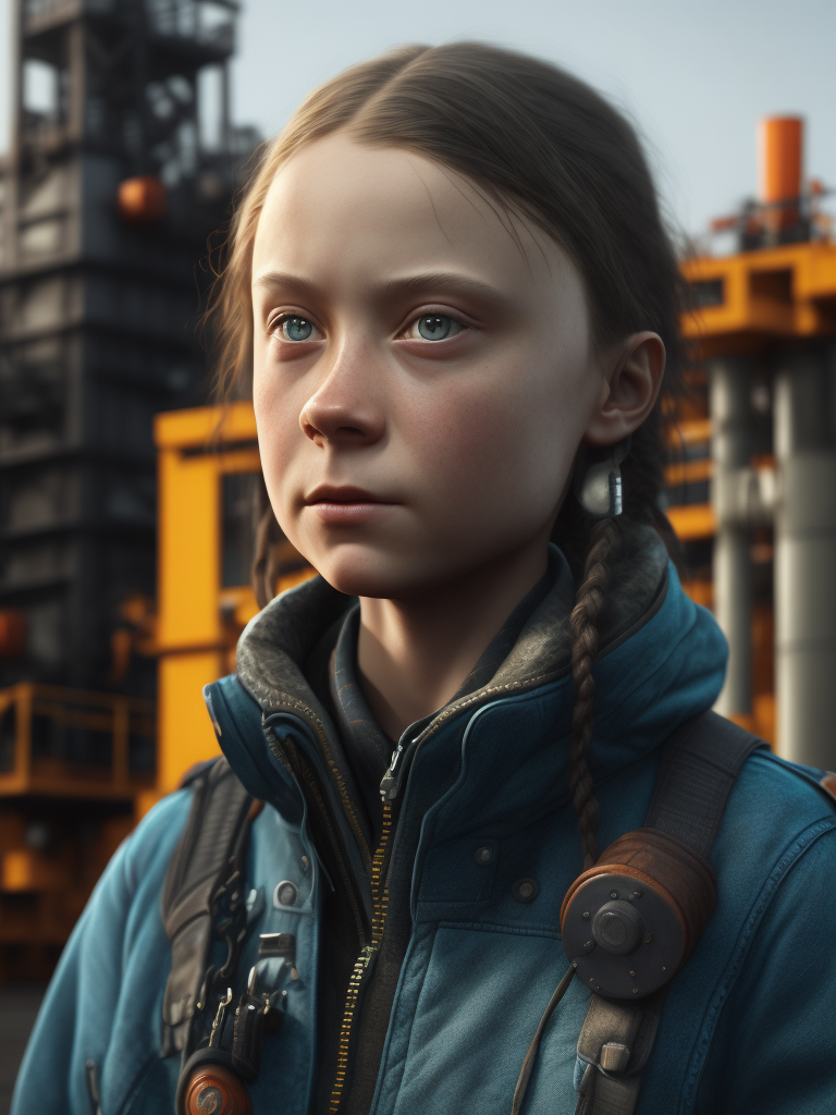 greta thunberg As oil rig worker, realistic, high detail