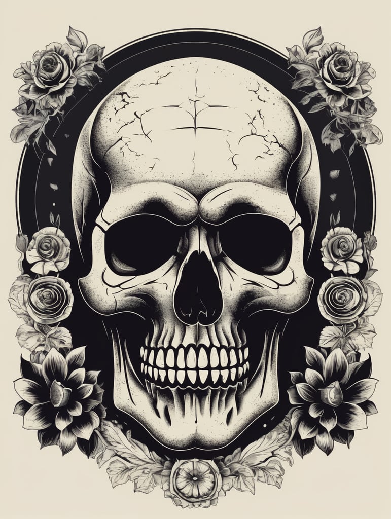 Vector vintage human skull logo, black and white, vector image