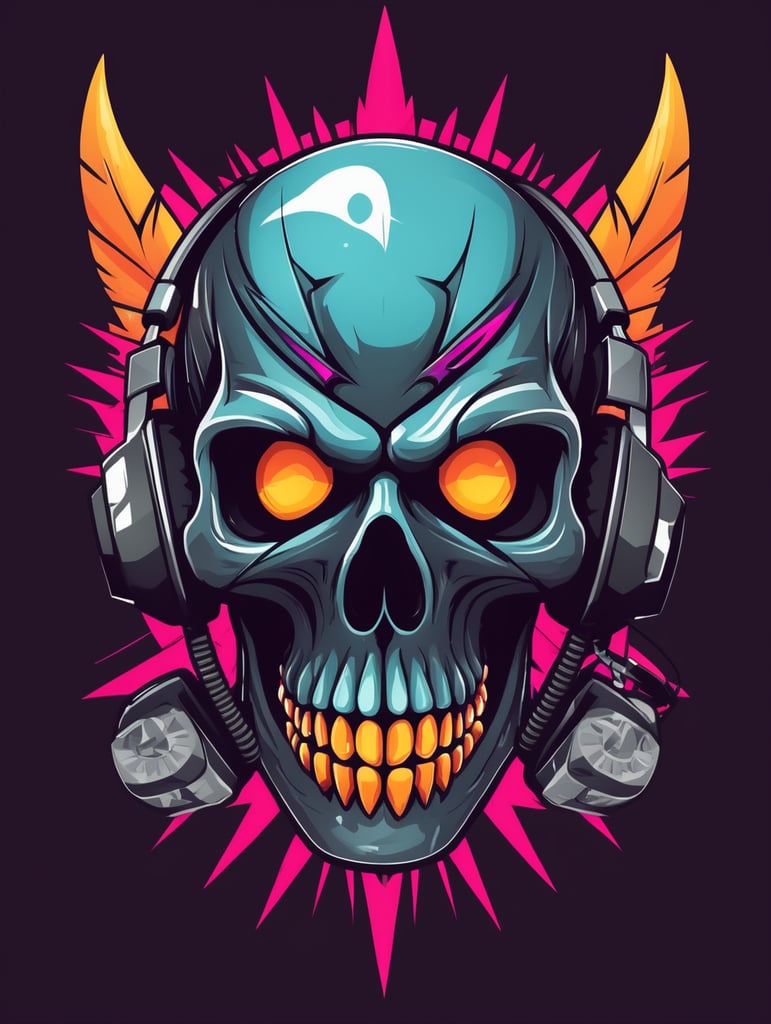 Vector punk skull mascot logo, bright colors, Skull Gaming Logo, vector image