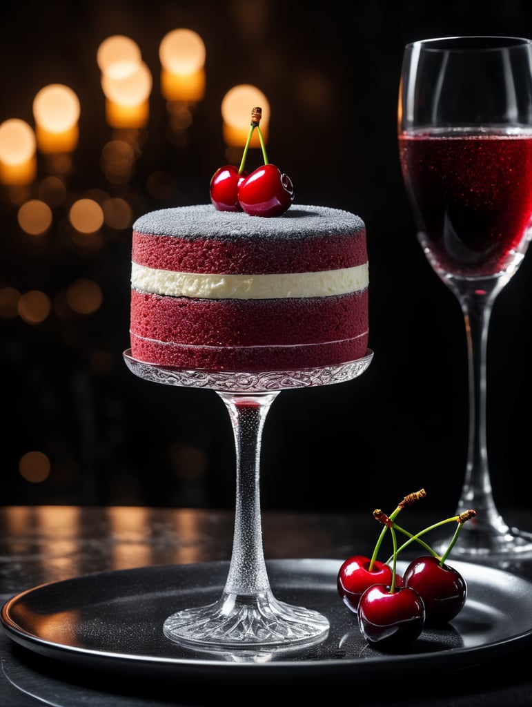 cherry sponge cake in a champagne glass