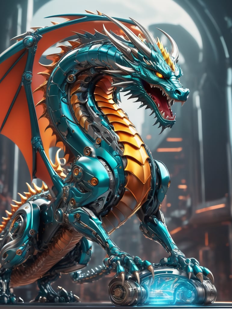 Super toon dragon 3d with rgb color harmony. Metal Technology and muchine background