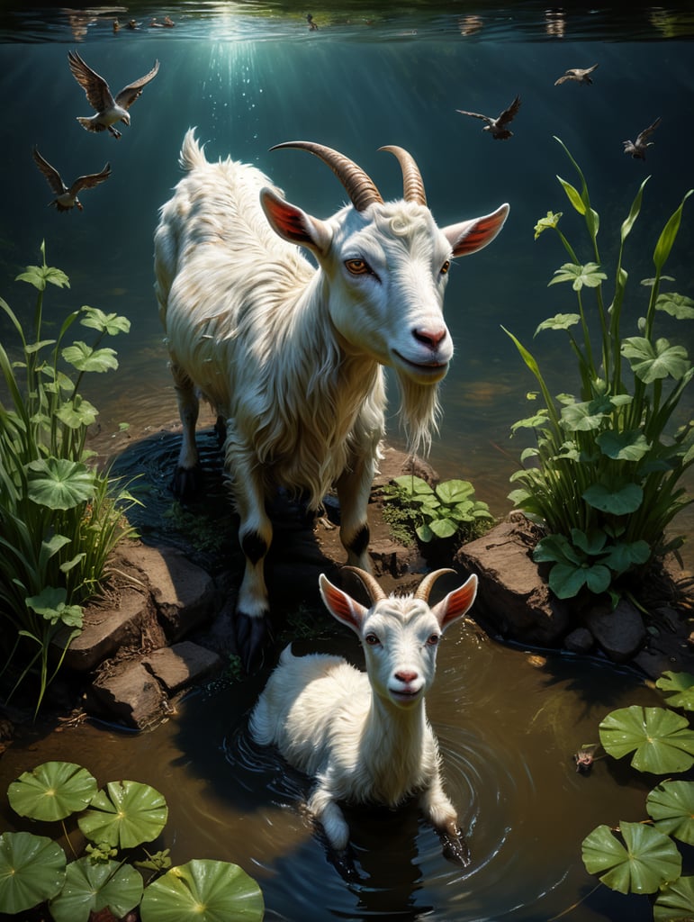 Seeing the bird's baby drowning, the goat jumped into the pond to save him, but the goat did not know how to swim. Because of this, she also started drowning in the pond.