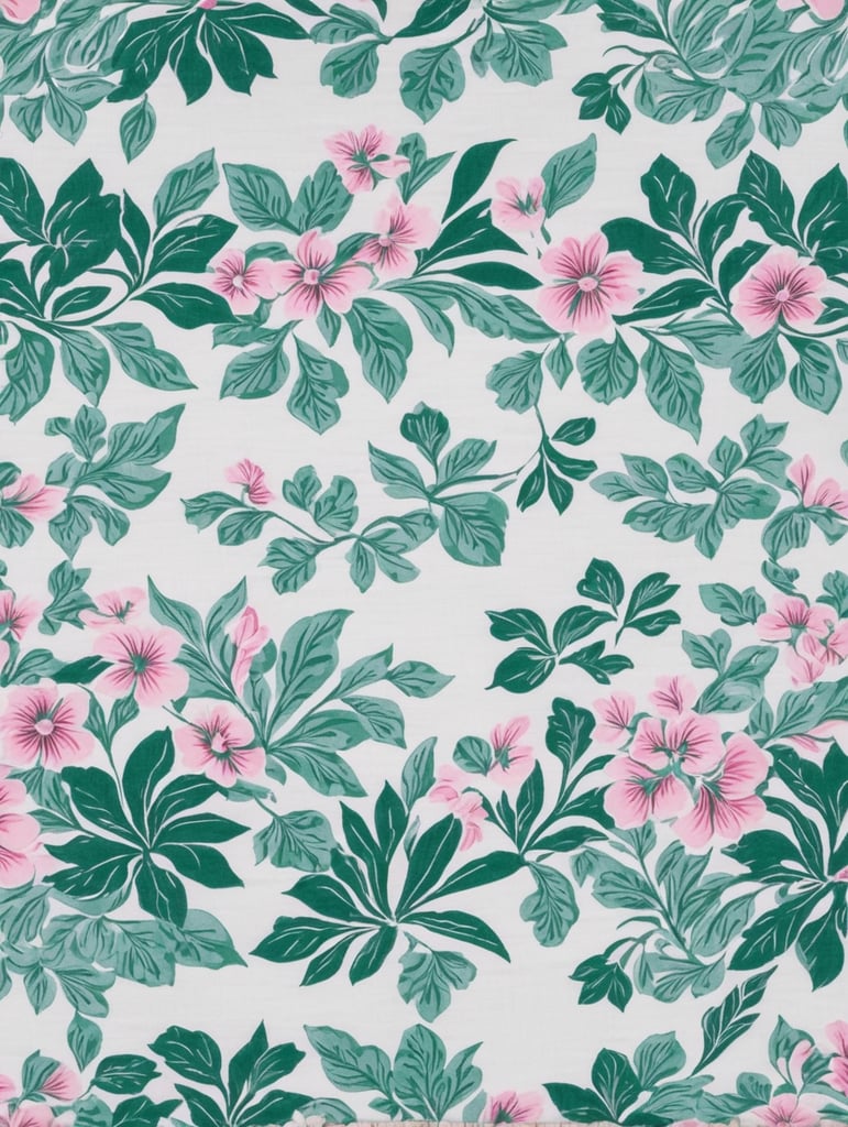 Fabric design for a bedspread with elements shades of pink flowers and green leaf