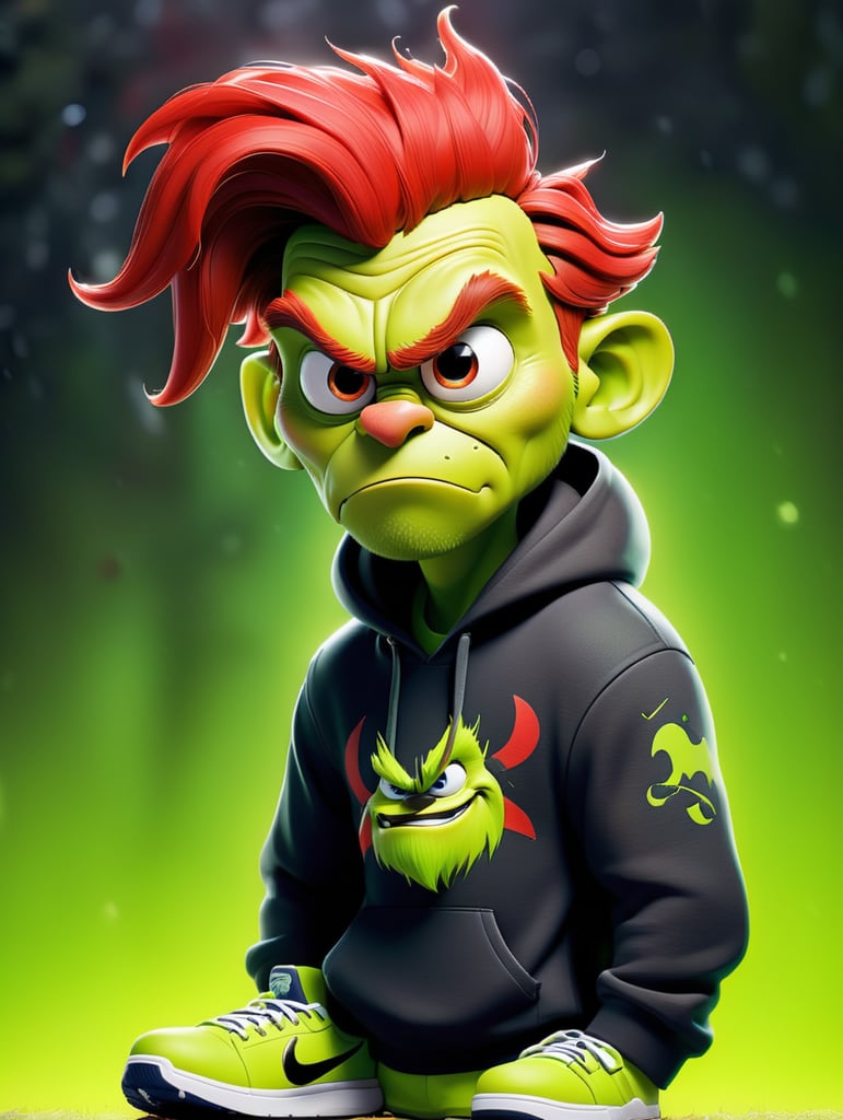 Grinch wearing hoodie and nike shoes