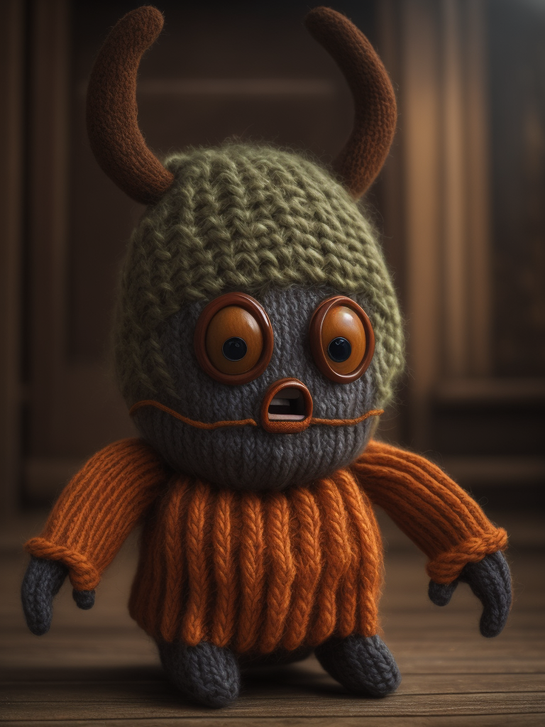 Fungus the boogeyman as a knitted toy