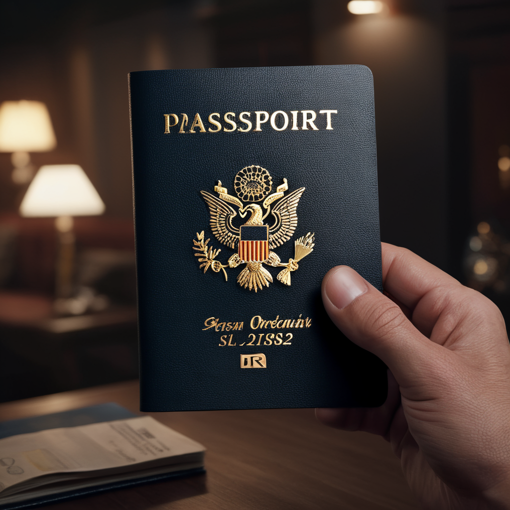 A top zoomed shot of a male hand catching an opened passport with nice interior apartment popping out from the opened passport , cinematic, octane , hyper detailed , concept passport.