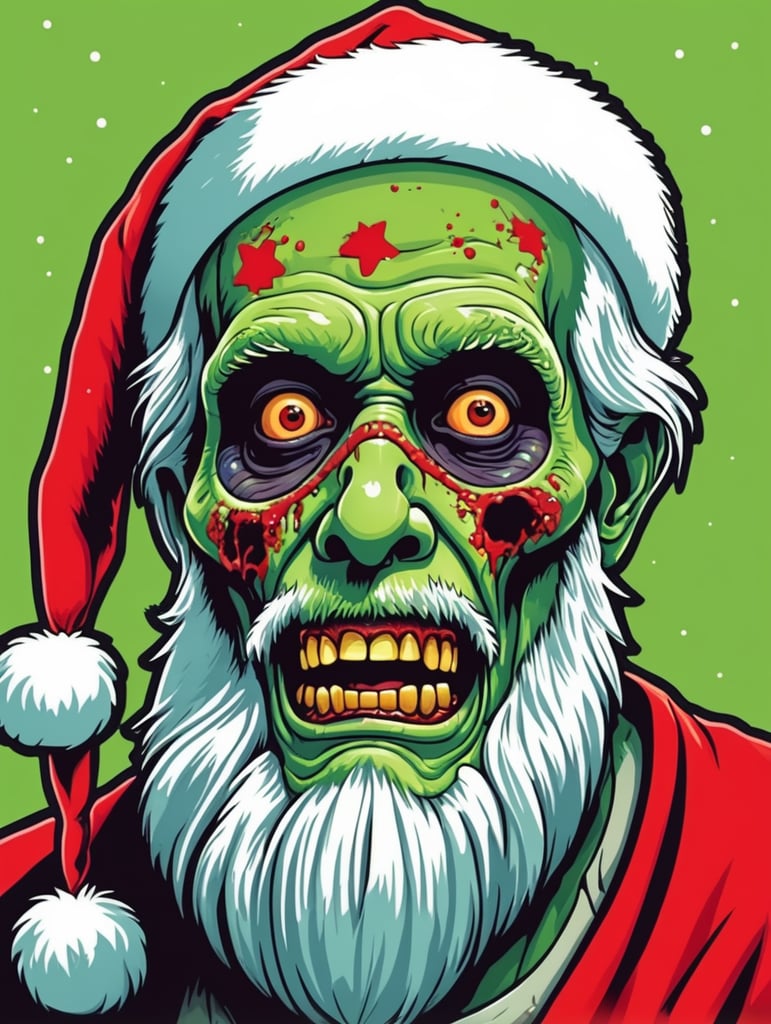 Pop art illustration, sticker, zombie Santa
