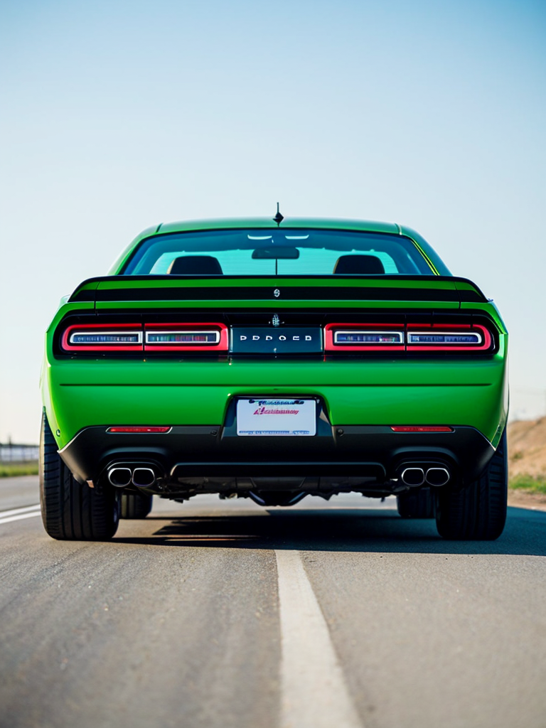 green dodge challenger car with dragon