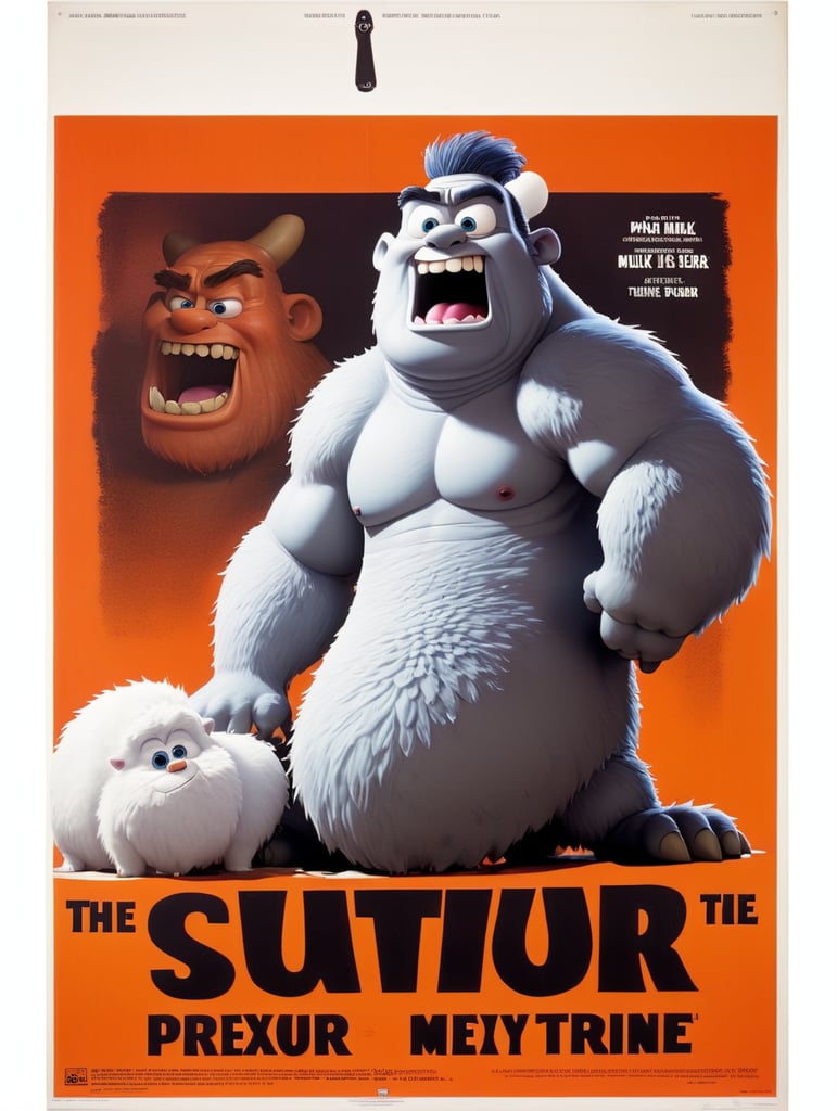 A vintage 1960s movie poster of a milk monster. The monster is fat and all white with soft fur.