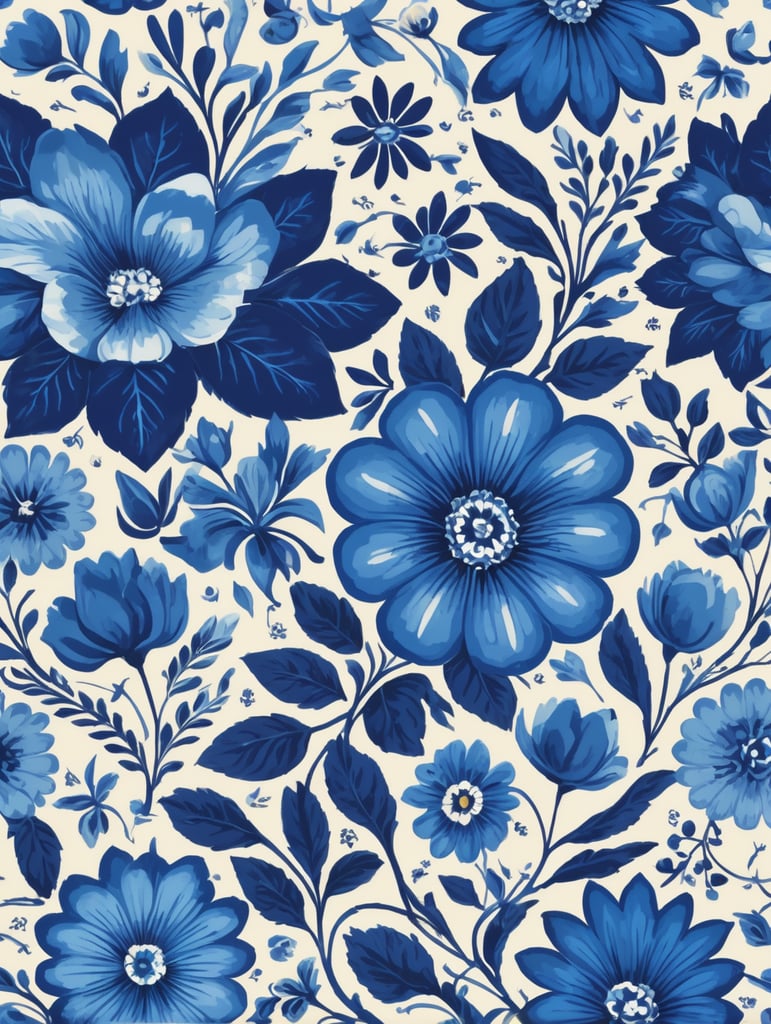 Seamless pattern beautiful floral pattern with blue flowers in the background, in the style of polish folklore motifs, juliana nan, mexican folklore - inspired, tivadar csontváry kosztka, clara peeters, texture exploration, blue color scheme, blue pallete, amoled, 264k render HD
