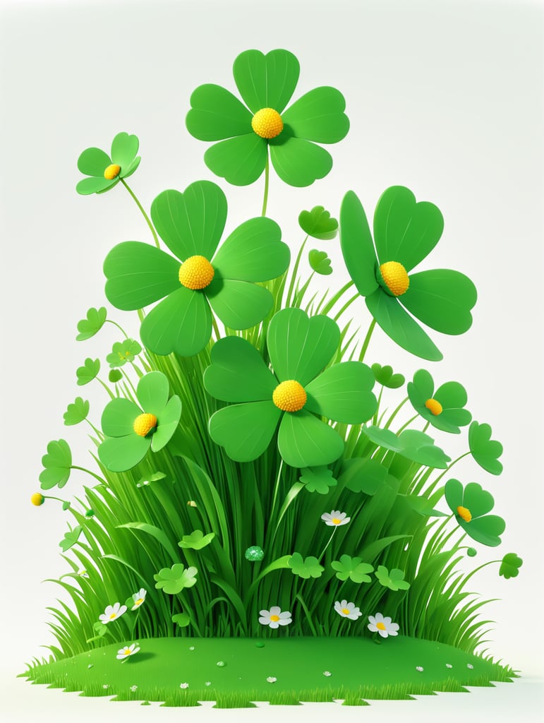 трава с росой и клевер на белом фоне