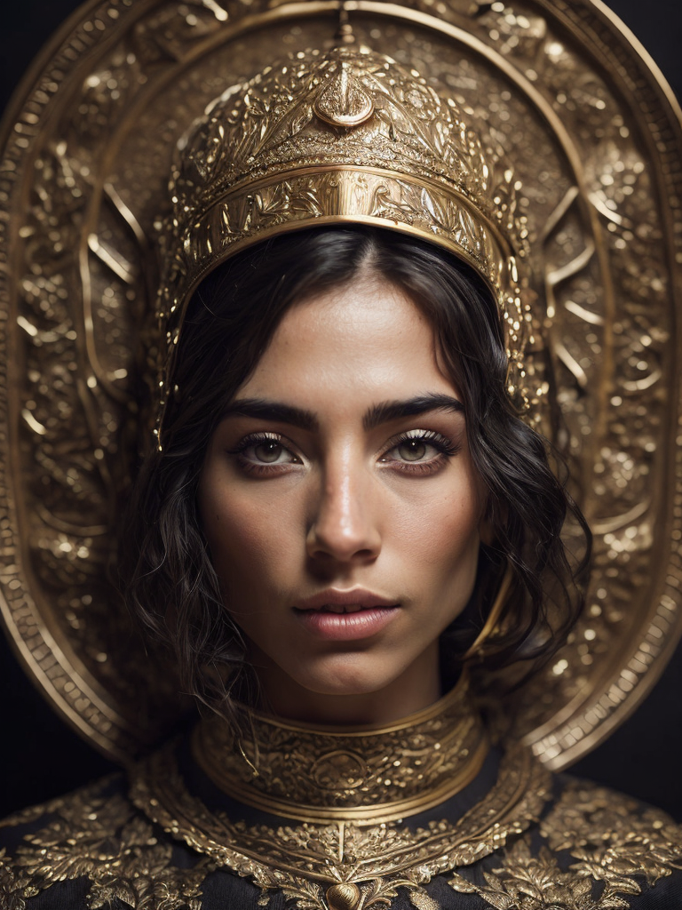 a photorealistic golden mage of a stunningly beautiful Emblem of The Middle Eastern unique cultural identities.extremely detailed, detailed symmetrical realistic face, natural skin texture, extremely detailed skin with skin pores, peach fuzz , wearing a masterpiece , absurdres, award winning photo by lee jeffries, nikon d850 film archival photography, kodak portra 400 camera f1.6 lens, extremely detailed, amazing, fine details, rich golden color, texture hyper realistic, spectacular lighting, unreal engine, trending on artstation, cinestill 800 tungsten, looking at viewer, realistic photo, RAW photo, TanvirTamim, high quality, high resolution, sharp