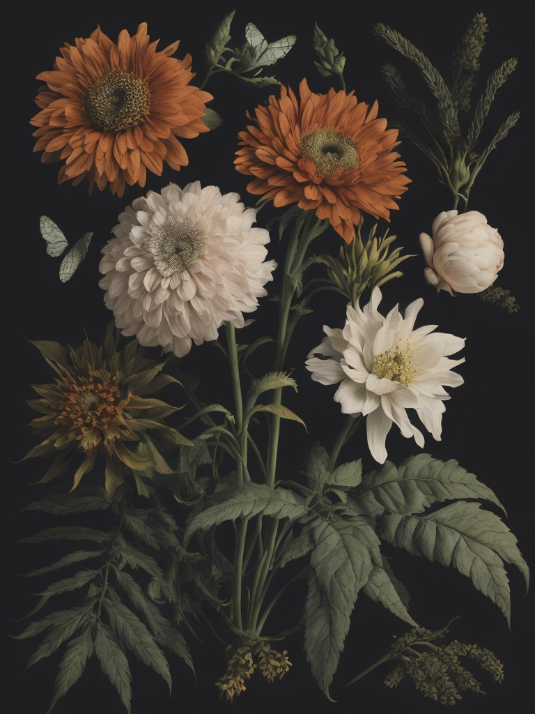 Flowers and plants ernst haeckel maria sibylla merian, dark background