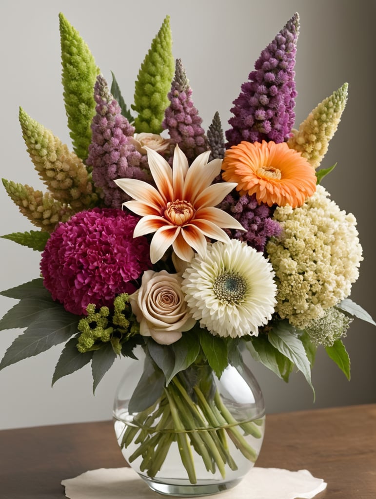 IMAGINE A CANNBIS FLOWER COLORFUL FLOWER ARRaNGEMENT
