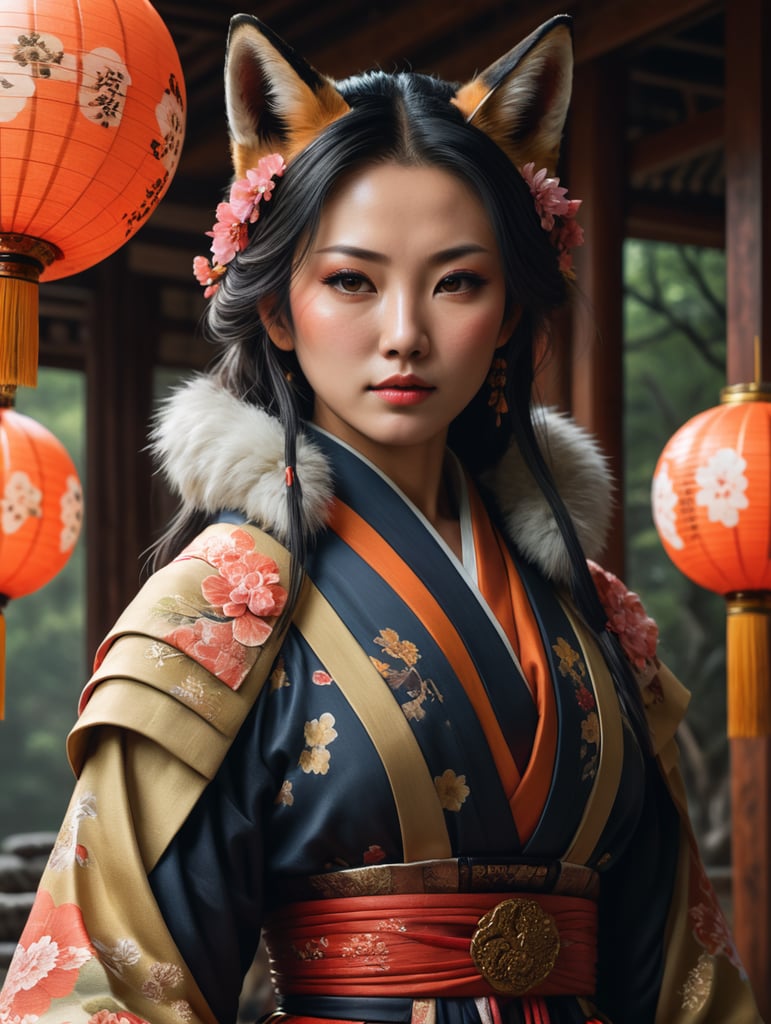 Default In this breathtaking masterpiece a hyper realistic woman fox ,Traditional Japanese clothing
