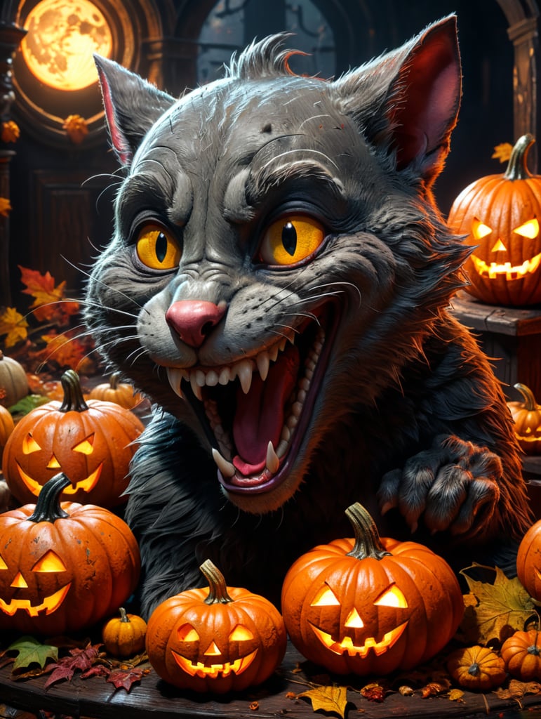 Tom & Jerry, cartoon, horror scene,Halloween style, vivid saturated colors, highly detailed, high contrast