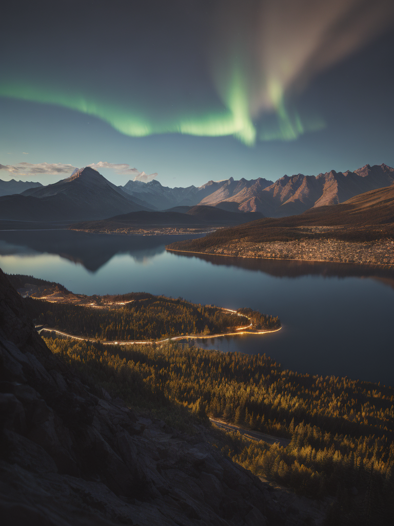 british columbia, surrounded by mountains and nature, beautiful lakes and rivers, northern lights, volumetric lighting, photorealistic, insanely detailed and intricate, canadian rocky mountains, 8k ultra hd, matte painting, night time, Sweeper3D, Ultra realistic, (35mm style:1. 1), ((best quality)), ((masterpiece)), ((realistic)), radiant light rays, highres, highly detailed, concept art, Exaggeration, Aesthetic, magazine, Backlight, light color , heavenly, shadowy, Realism, octane render, unreal engine 5, Shaders, Denoise, De-Noise, Ambient Occlusion