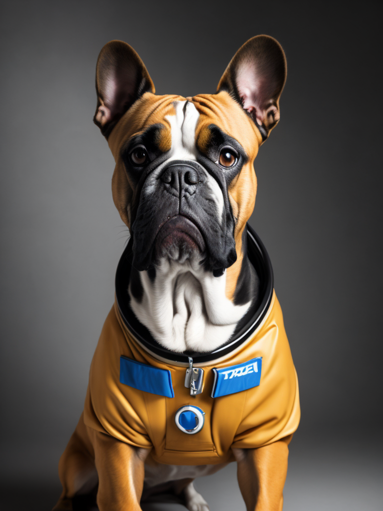 boxer dog wearing a space suit